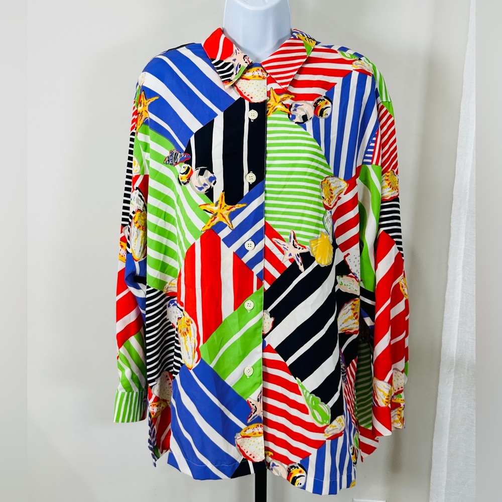 Vintage Multicolor Multiprint Button Down Shirt By Chaus